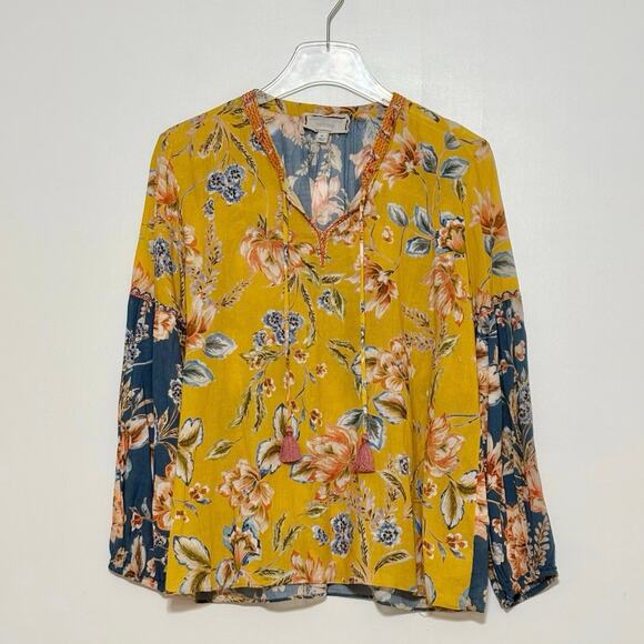 Johnny Was Workshop Yellow Floral Blouse Size XS - Picture 2 of 6